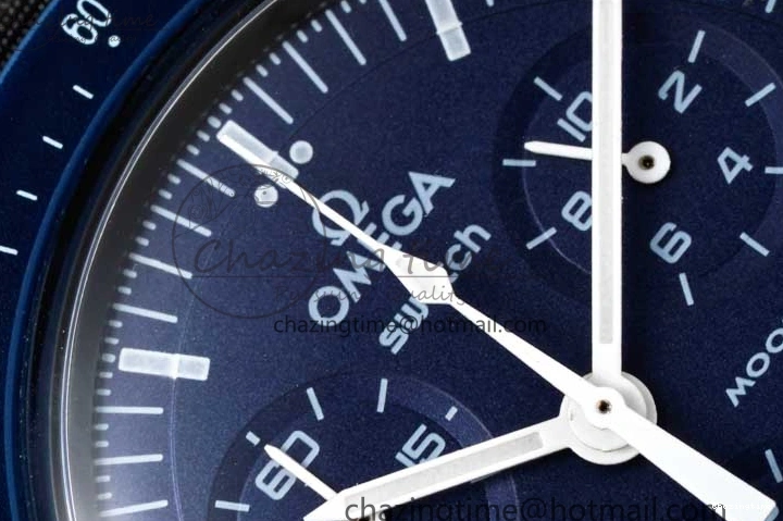 0206 ZipUp Speedmaster Misson To Neptune 1:1 Best Edition Blue Dial On Nylon Strap Quartz 7854